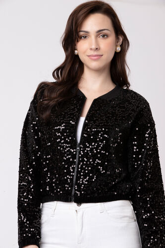 Black Solid Straight Jacket, Black, image 2